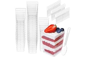 YVCVQKUC Set med 50 dessertglas med 50 skedar, 160 ml genomskinliga dessertkoppar, återanvändbara puddingglas, baktillbehör f