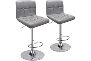 ‎LEADER ACCESSORIES Leader Accessories Barhocker (2er-Set) Barstuhl mit Lehne stylischer Tresenhocker höhenverstellbar 62-83cm Drehstuhl 360 Grad Bezug aus Kunstleder hellgrau