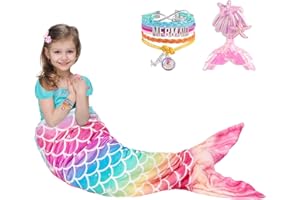 Wernnsai Mermaid Tail Snuggle Blanket - Wearable Mermaid Soft Flannel with Sequin Hairpin Bracelet for Girls Teens Rainbow 140 x 60cm Gift for Birthday Christmas