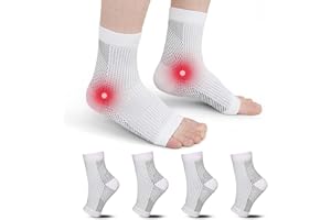 ZFSOCK Plantar Fasciitis Support Socks: Neuropathy Socks Ankle Brace Compression Foot Sleeve for Men Women Pain Relief Achilles Tendonitis Sprained Ankle Arthritis Recovery Sports 4 Pairs White L/XL