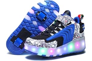 JASMEKO Chaussures à roulettes avec lumières LED, Chaussures de Skateboard rétractables pour Enfants, Chaussures Sport d’extérieur avec Baskets Clignotantes