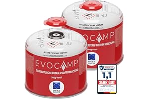 EVOCAMP 2X Propan Butan Gaskartuschen 300g, Schraubventil Eurogewinde 7/16", Ventilkartuschen 539ml mit Sicherheits-Verschlussautomatik, Gaskartuschen einsetzbar für Weber Grills Q100/1200-Serien