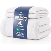 NORA HOME Duvet Filling 220 x 220, 135 Bed, 4 Seasons, 2 in 1 | 125+250=375 g/m&sup2;, 10 clips, microfiber peach touch, washable