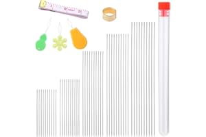 DIPEER 50 Pcs Beading Needles, 5 Size of Thin Beading Needles Big Eye Bead Needles, Long Straight Needles Bead Needles Hand Sewing Needles with Threader and Thimble for Jewelry Making (40~120mm)