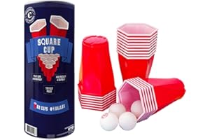 ORIGINAL CUP Original Official Square Cup | Beer Pong Kit | Premium Quality | 22 Red Hexagon Shaped American Cups 53cl | 4 Balls | Drinking Game | Party Game | House Party | OriginalCup®