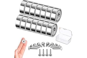 BIORYC ® Set di 14 potenti magneti al neodimio da 16 x 5 mm + 8 viti + scatola | Super potenti magneti piccoli rotondi smussati per lavagna magnetica, fai da te e ufficio