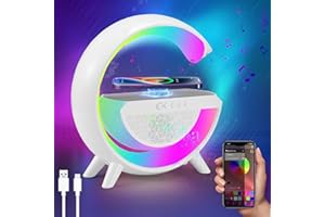 RIKMODY Rhythm Atmosphere Lamp with Wireless Charger, Intelligent Bedside Lamp with Bluetooth Speaker, Sunrise Wake Up Lamp, App Control, Dimmable LED Night Light for Bedroom Home Office Decor