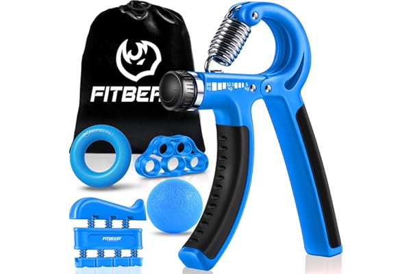 FitBeast Hand Grip para Antebrazo Ejercitar – Paquete de 5 Piezas, Fortalecedor de Agarre de Manos Ajustables, Ejercitador de Manos, para Estirar Los Dedos, Anillo para Entrenar y Pelota Anti Estrés