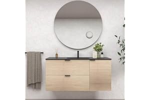 VARO BATH | Mueble de baño suspendido colección Vito - Color Alcatraz (2 Cajones + 1 Puerta) (Lavabo Negro, 90cm de Ancho)