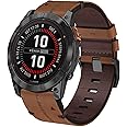 Strap for Garmin Feinx 7/6/5, 22mm Quick Fit Leather Strap for Fenix 5 Plus/6 Pro/7Pro/Fenix 8 47mm/Forerunner 935/945/955/965/Instinct/Instinct 2/Instinct 2 Solar/Quatix 7/6/5/Approach S70/S62/S60