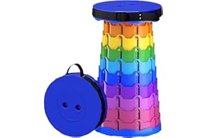 SURBOOTIME Portable Folding Stool, Height Adjustable Telescopic Stool, Lightweight, Portable and Durable, Suitable for Outdoor Camping, Fishing, BBQ and Hiking, Indoor Kitchen, Bearing 440 lbs (Blue Rainbow)