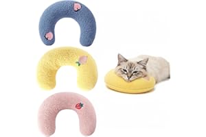 JcvPot 3 Stück Baldrian Kissen Für Katzen, Katzenminze Kissen Mit Beruhigender Wirkung, U-förmige Haustierkissen Für Kleine Hunde Und Katzen, Blau Pink Gelb