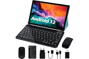 GOODTEL Tablette 10 Pouces Android 12 4Go RAM + 64Go ROM (1To TF), 5G + 2.4G WiFi, 8000mAh, 2.0Ghz Cores, BT 5.0, 8MP + 5MP, Type C, OTG, Tablette Tactitle avec étui, Clavier et Souris - Bleu