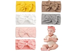 Uwiyo Pack of 6 Baby Turban Headbands, Nylon Headbands for Girls, Bow Headband, Flower Headband, Elastic Baby Turban Headband for Newborns, Toddlers (Bow, One Size)