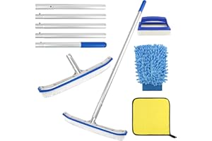 ROTKUSZ Brosse Piscine, Brosse de Nettoyage pour Piscine de 43 cm, Balai Piscine avec Barre en Aluminium Réglable en Longueur de 180cm, Kit Nettoyage Piscine de 5 Pièces pour Piscine, Spa, Baignoires, Murs