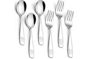 Herogo Kids Cutlery Set, 6 Pieces Stainless Steel Children Cutlery Set, Mirror Polished Toddler Kids Metal Flatware Set Include 3 Forks & 3 Spoons, Non-Toxic & Healthy, Dishwasher Safe