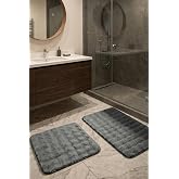 2&rsquo;li Peluş Bubble Banyo Paspas Seti 60x100+50x60 cm Kaymaz Lateks Taban, Yumuşak Y&uuml;zey, Yıkanabilir