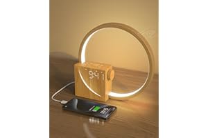 ‎INSSISAIN INSSISAIN 10W LED Nachttischlampe mit 2 Wecker,Wake Up Licht Wecker USB Ladeanschlüssen,10 White Noise&3 Stufige Helligkeit Nachtlicht Touch Control,Einschlafhilfe Babys & Erwachsene (Holzfarbe)