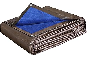 STARPYNG Tarp Cover Waterproof,100g/m²Extra Heavy Duty Poly Tarps Cover Suitable for Reinforced Edges of roofs, Camping, Patios, Swimming Pools, Boats (Brown blue,（2.4 * 3M） 8'x10')