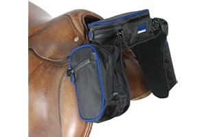 TrailMax Kompakte englische Pommel Pocket Pferdesatteltasche; Englische Vordertasche Pferdesatteltasche mit Wasserflaschenhülle; Englisch/Ausdauer/Australische Satteltaschen; Pferdesatteltaschen für Trail-Reiten