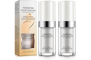 TIOUEO 2Pcs Color Changing Foundation SPF15,Seamless Tone-Matching,Long-Lasting Hydration Nourishment, and Sun Protection for All Skin