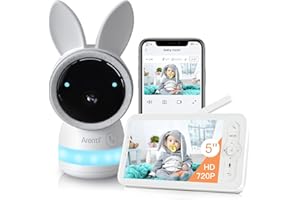 ARENTI 2K Camara Vigilancia Bebe, 5" Vigilabebes con Camara 355°PTZ, Vigilabebés 2,4GHz WiFi, Detección de Movimiento, Visión Nocturna por Infrarrojos, Audio de 2 Vías, Control de Monitor y Movil