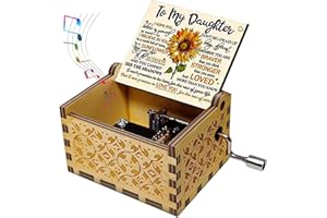 sakruda Wooden Music Box for Daughter,Gift from Mum or Dad to my Daughter,Hand Crank Melody You Are My Sunshine,Vintage Wood Musical Box Gift to my Daughter,Girls on Birthday,Christmas Day,New Year