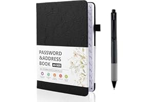 DEEPTON Libro delle password con linguette alfabetiche A-Z, 480 rubrica per divi, in pelle PU, agenda 2025, formato A5, un giorno per pagina, 19,5 x 13,5 cm, agenda 2025, copertina rigida, nero