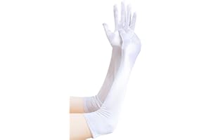 NebulaGlam Ellenbogenlange Satinhandschuhe, Damen, Weiß, Größe L