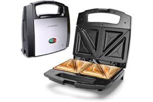 Aigostar 800W Sandwich Toastie Maker 2 Slice Toaster with Easy Clean Non-Stick Hot Plates, Cool Touch Handle, Locking Latch, Stainless Steel, Black - Lamo 30RUE