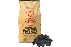 Big K Dura Restaurant Grade Charcoal, 15kg Bag 100% Natural White Quebracho Lumpwood Charcoal, Long lasting, Easy to light, and burns with no smoke, ‎16 x 45 x 77 cm