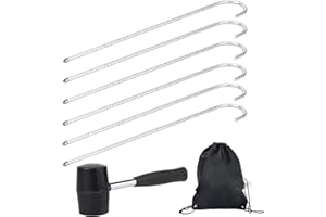 VALUENTS Erdanker 6er Set 42 cm Bodenanker Erdhaken Zeltheringe für eine sichere Befestigung Silber verzinkt +Plus Gummihammer & Beutel