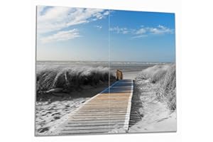 Wallario Herdabdeckplatte/Spritzschutz aus Glas, 2-teilig, 60x52cm, für Ceran- und Induktionsherde, Auf dem Holzweg zum Strand in schwarz-weiß Optik