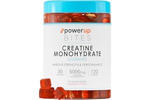 PowerUp Bites Creatine Monohydrate Gummies for Men & Women, 100% Creatine Mixed Berry Gummies, 5g per Serving + Vegan, Sugar Free + Strength, Energy, Muscle & Booty Gain - 120 Count