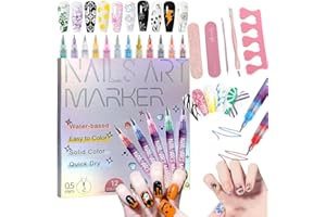 ETEIRONG 12 Colors Nail Art Pens Set，DIY Quick Dry Graffiti Dotting Point Liner Pens, 3D Nail Polish Pens for Painting, Nail Art Markers For Gel Nails，Nails Art Drawing Tool (1 Set)
