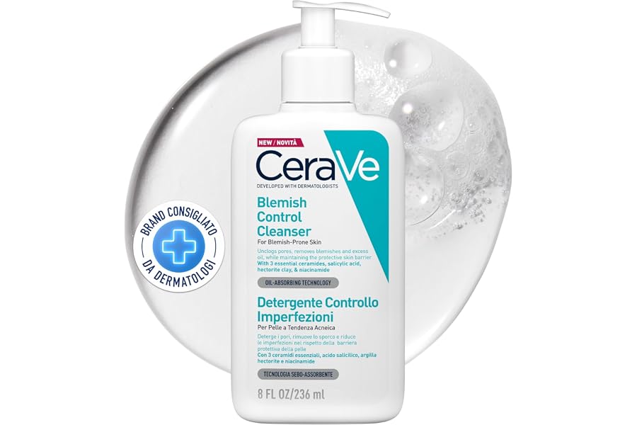 CeraVe - Blemish Control, Gel Limpiador para Acné y Piel Grasa, Reduce el Acné, Puntos Negros y Mejora los Poros, Tratamiento