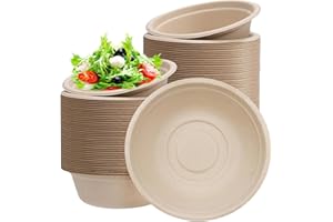 YAYAFUNFUN 100 Pezzi Ciotole di Carta Usa e Getta, Marrone,Ciotole Monouso Bio 220 ml, Rotonde,Resistenti al Freddo e al Calore,100% Biodegradabile, Rigide in Bagassa per Insalata Picnic, Barbecue, Feste ﻿