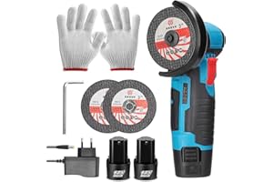 YEOOIYCW Mini amoladora angular inalámbrica de 19500 rpm, 12 V, amoladora profesional, batería de 2,0 Ah, discos de corte de 76 mm, amoladora angular para lijar y cortar (2 baterías)