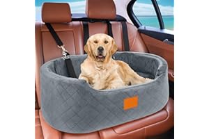 FEPOREN Dog Car Seat for Large/Medium Dogs Under 55 lbs, Travel Bed with thick Washable Booster Pet Car Seat with Non-Slip Base, Fits SUV & Car Back Seat (Gray)