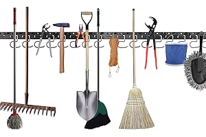 Homtone Organizador de Herramientas de jardín 162 cm Gancho de Almacenamiento Ajustable Sistema de Almacenamiento Estante Organizador montado en la Pared para almacén de Garaje