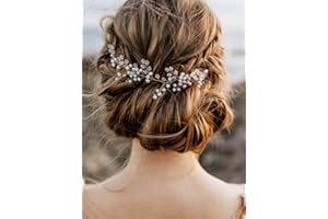 BERYUAN Women White Flower Hair Vine Pearl Hair Piece Rhinestone Gold Wedding Hair Accessory Gift for Her Rhinestone Opal Hair Piece Party Headress for Bride Bridesmaid Girls (gold)