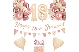 NEUFOOD 18th Birthday Decorations for Girls, Retro Blush Pink Balloons, 18th Birthday Banner, Unique Triangle Flag Banner, 18th Birthday Balloons, Rose Gold White Sand Nude Balloon Set