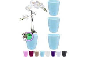 Santino ORCHIDEA Lot de 4 Pots à Orchidée avec Système de Mèche et Indicateur de Niveau d'eau (Diamètre: 15 cm, 2 L, Bleu)