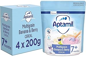 Aptamil Multigrain Banana & Berry Porridge Baby Food Cereal, 7+ Months, 200g (Pack of 4)