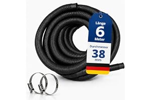 HAF poolslang svart (Ø 38 mm / 6 m längd) – poolrör för sandfilter och poolpump – UV-beständig och klorbeständig – solslang för upprätt pool, inbyggd pool och simbassäng