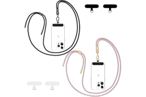 QYOOCOM Uniwersalny łańcuszek na telefon komórkowy do wszystkich smartfonów, 2 sztuki, smycz na klucze, łańcuszek do zawieszenia, z 4 uniwersalnymi wkładkami,czarny + różowe złoto