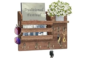 wintfarm schlüsselbrett,schlüsselbrett mit ablage,schlüsselkasten mit 7 doppel,schlüsselbrett Holz tongmu,schlüsselkasten Holz,schlüsselhalter für Eingang, Flur,Wohnzimmer,34x22x8 cm