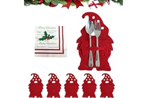 Decorazione per Tavolo di Natale,Forreen 12 Pezzi Portaposate Rosso + 20 Pezzi Tovaglioli Natalizi,Portaposate Feltro di Natale per le Decorazioni Della Tavola di Natale e Delle Feste