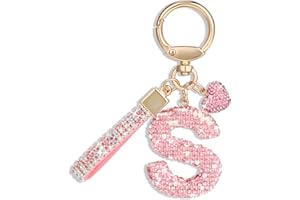 MWOOT Pink Car Keychains Gift for Women Girls Initial Letter Keychain Cute Bling Keychains keyrings Bling Letter Pendant for Purse Backpack Handbag Charms