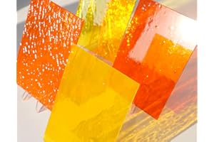 CHICSHIS Lot de 4 feuilles de vitrail coloré texturé pour loisirs créatifs, 10,2 x 15,2 cm (jaune et orange)